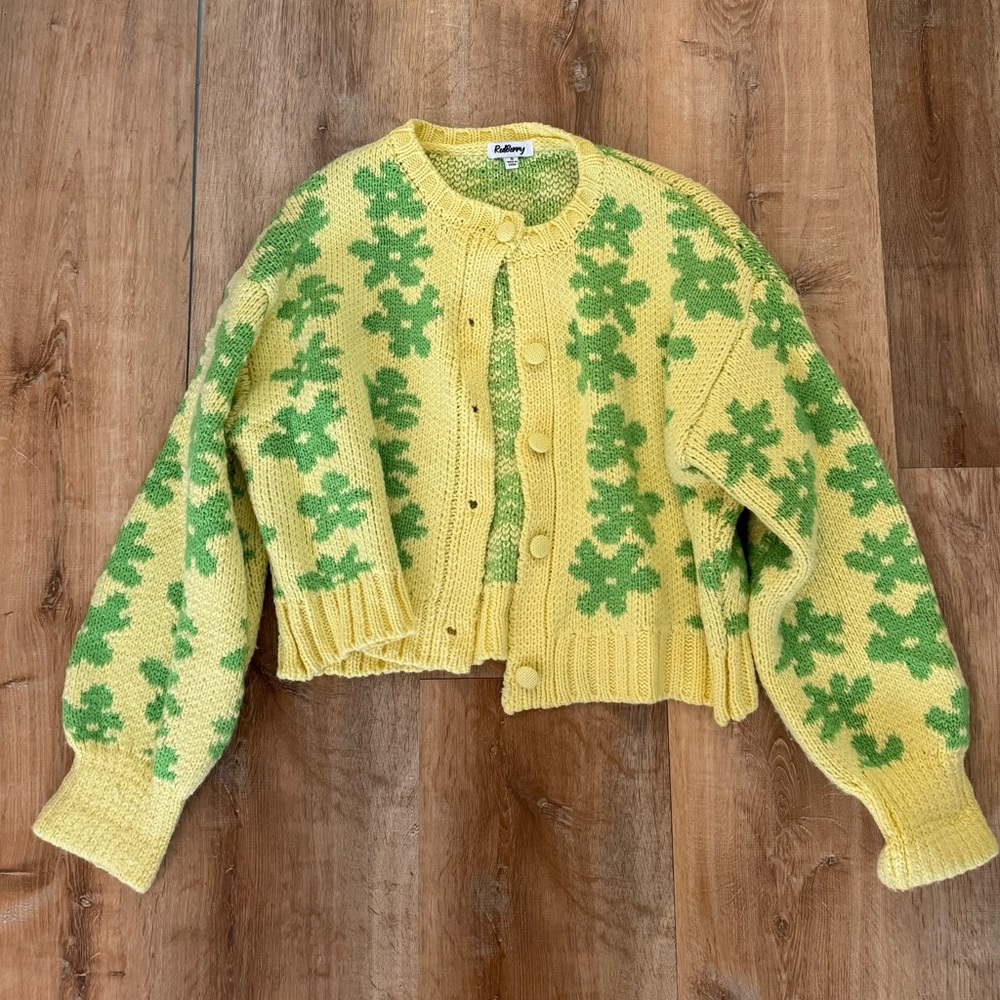 Yellow & Green Floral Knit Cardigan